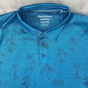 TOMMY BAHAMA IslandZone Polo Mens XXXL Blue Palm Tree Print Shirt Short Sleeve